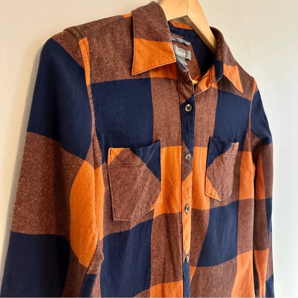 Natural Reflections Plaid Button-up Flannel Shirt, Navy and Burnt Orange, Small - Picture 6 of 9